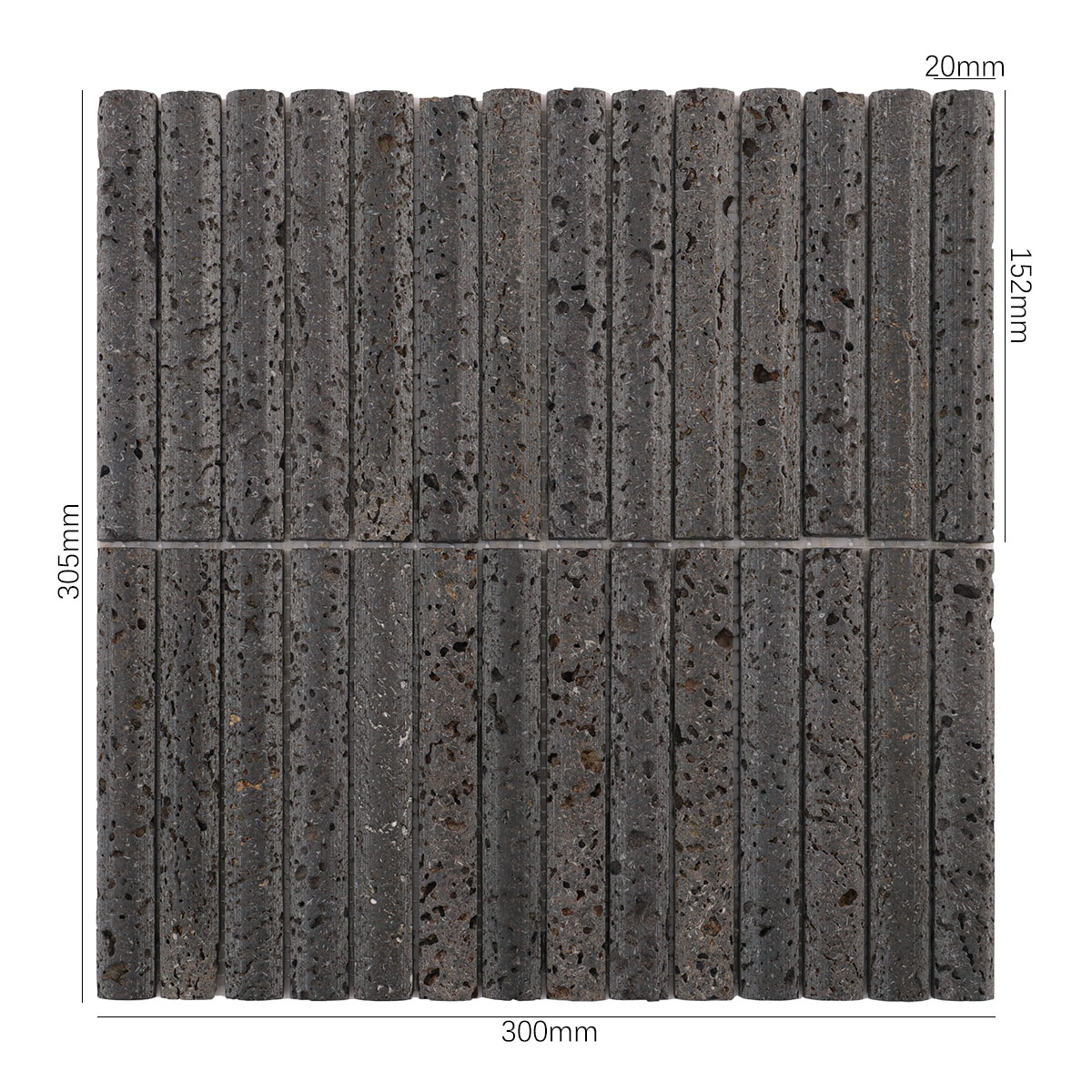 3D Concave Fluted Strip Black Lava Stone Mosaic Tiles