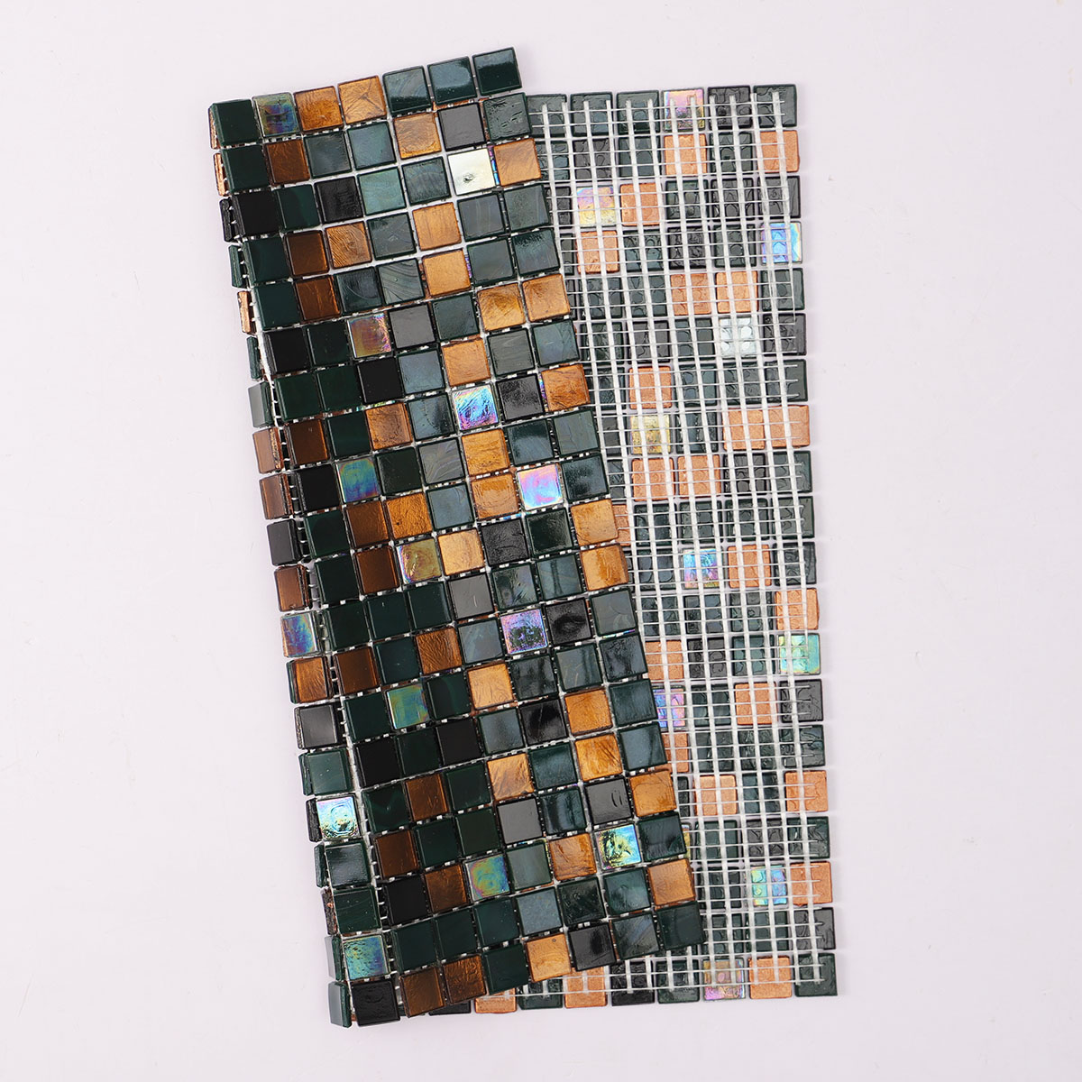 Earthy Brown and Green Glass Grid Mosaic Tiles for Walls and Floors
