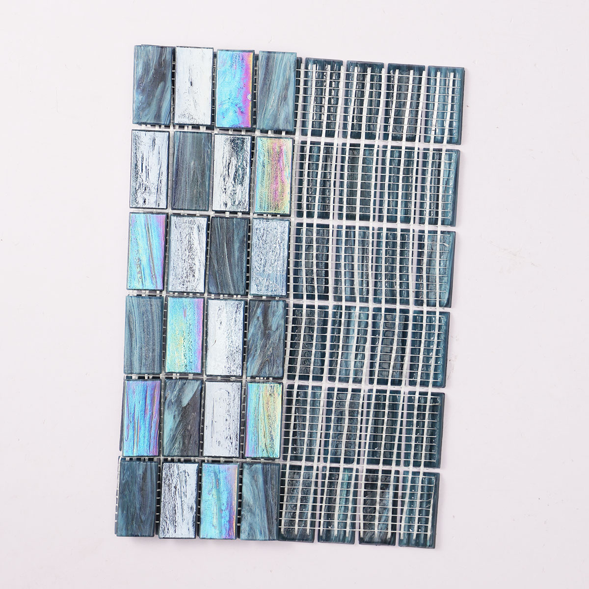 Iridescent Dark blue Rectangle Glass Mosaic Bathroom Tiles 