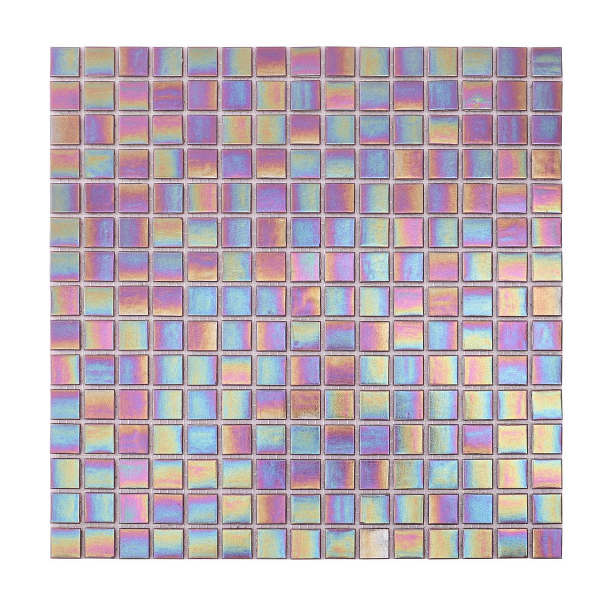 Front side of purple rainbow glass mosaic tiles