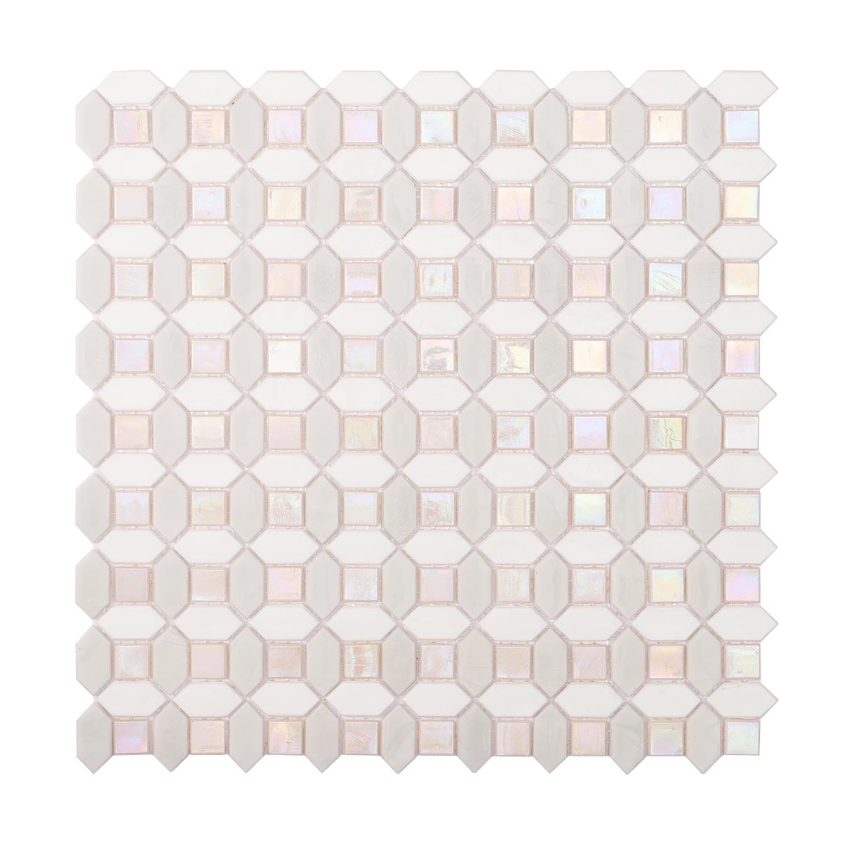 Obverse side of white and light gray picket glass mosaic tile