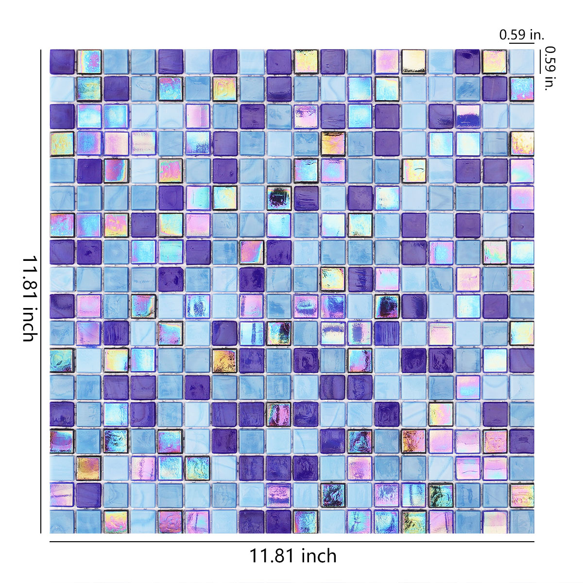 Multicolor Iridescent Blue Glass Mosaic Tiles 15mm*15mm 