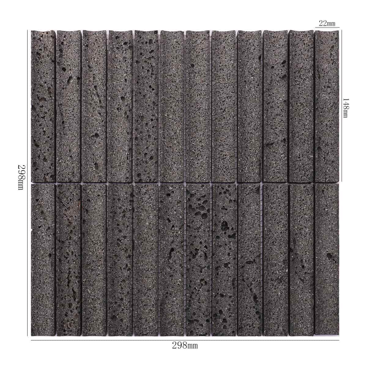 3D Concave Fluted Strip Black Lava Stone Mosaic Tiles