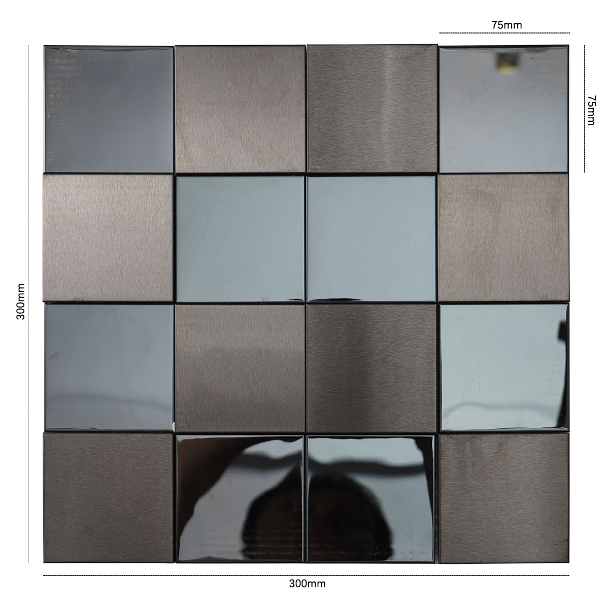 Black 3D Square Metal Stainless Steel Mosaic Tiles Size