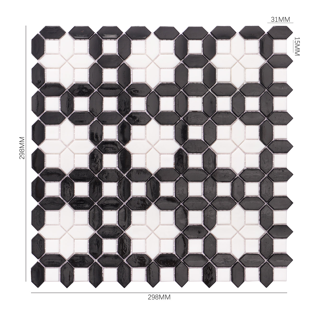 Black and White Basket Weave Mosaic Tiles Size