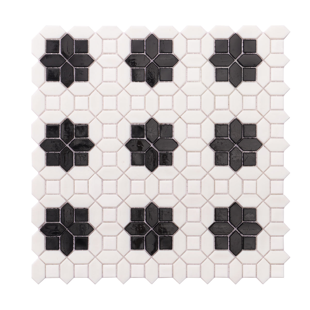 Black and White Picket with Squeare Glass Mosaic Tiles 