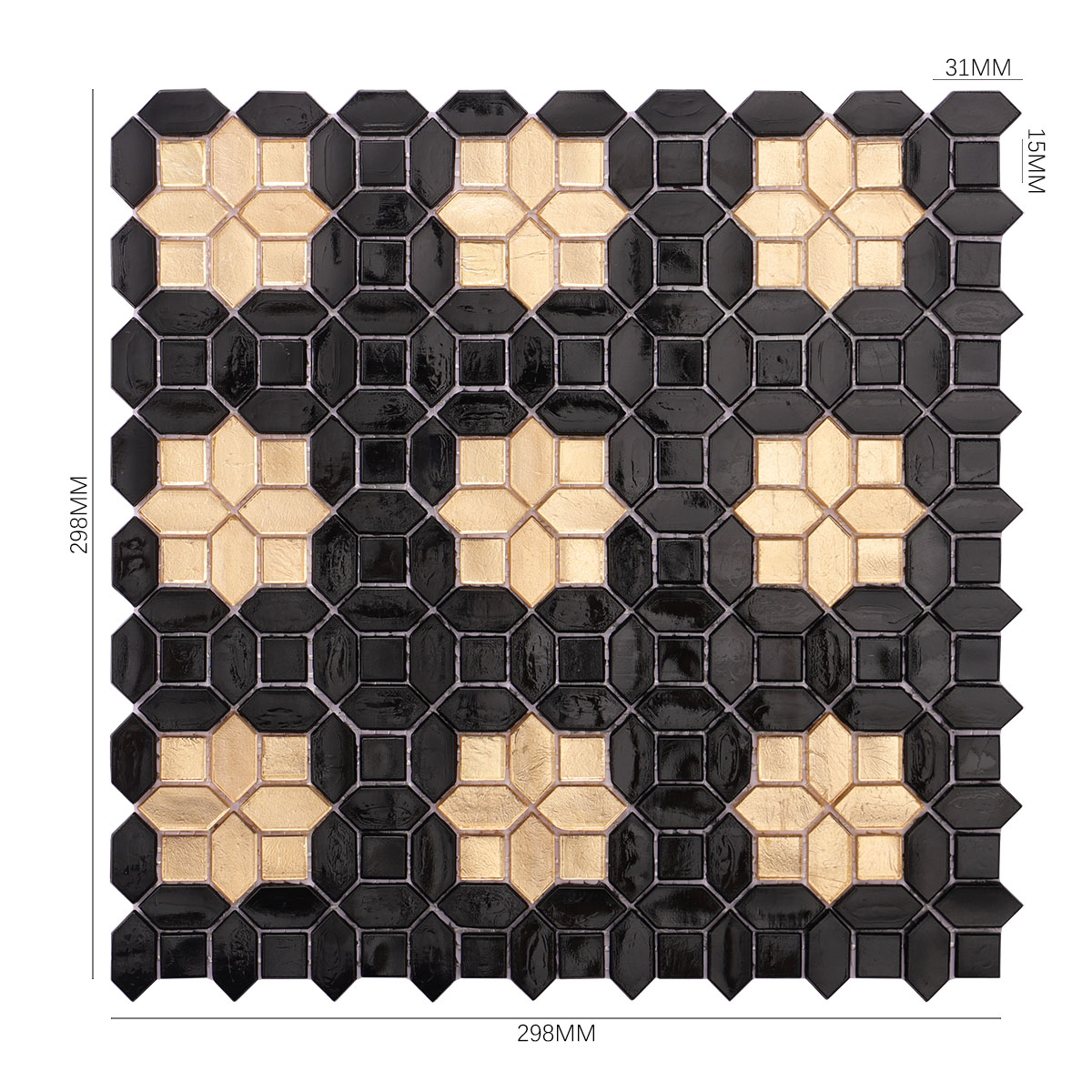 Black and Gold Piceket with Square Glass Mosaic Tiles 
