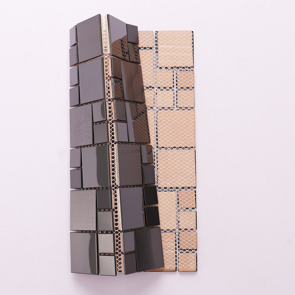 Black Metal Glossy and Metee Modular Mosaic Tiles Back