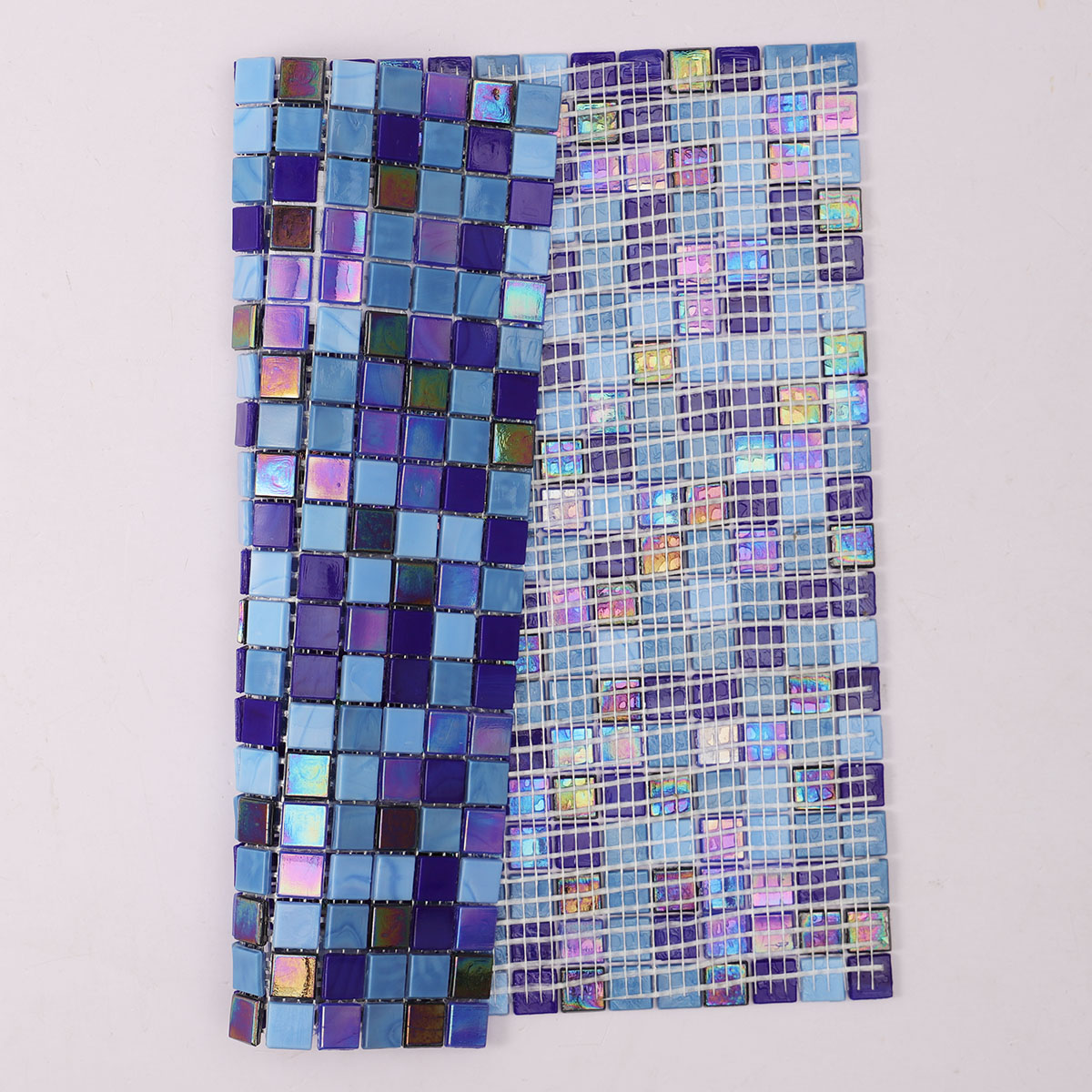 Multicolor Iridescent Blue Glass Mosaic Tiles 15mm*15mm Back 