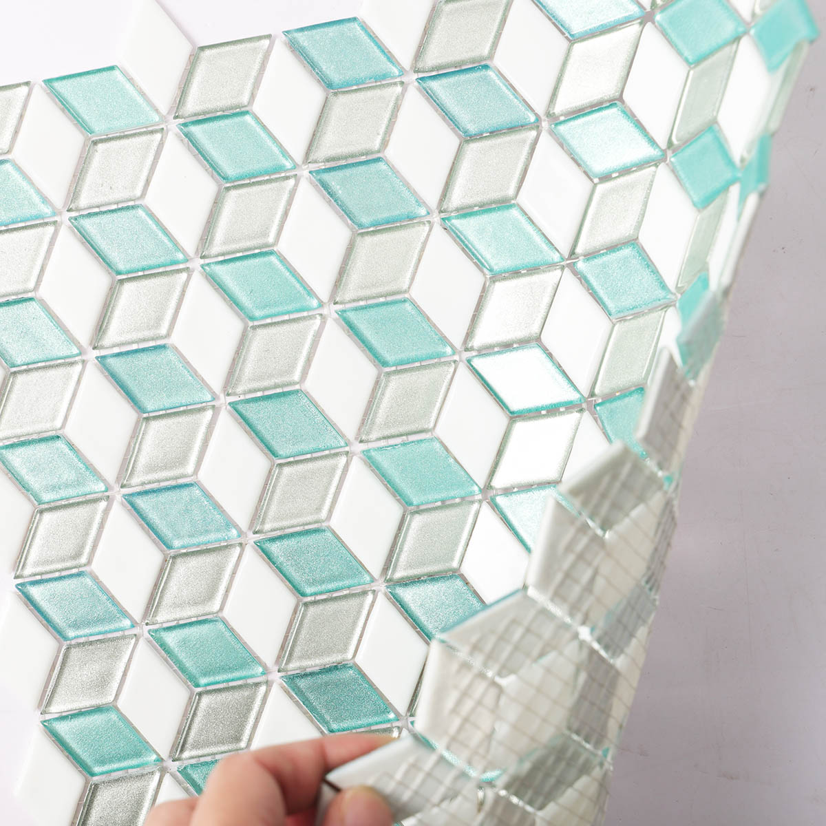 Green Light Blue 3D Rhombus Mosaic Tile
