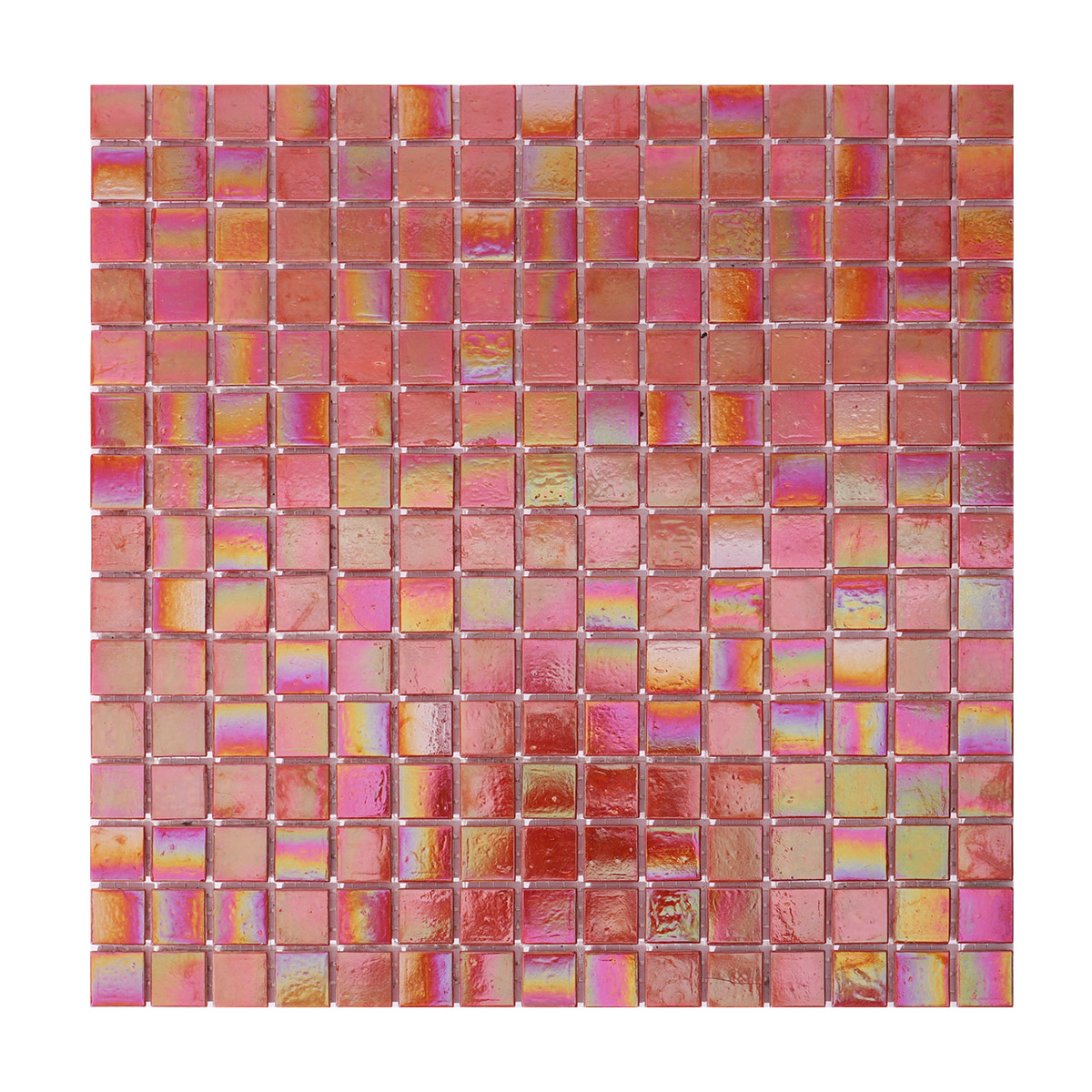 Polished Iridescent Orange Square Glass Mosaic Tiles