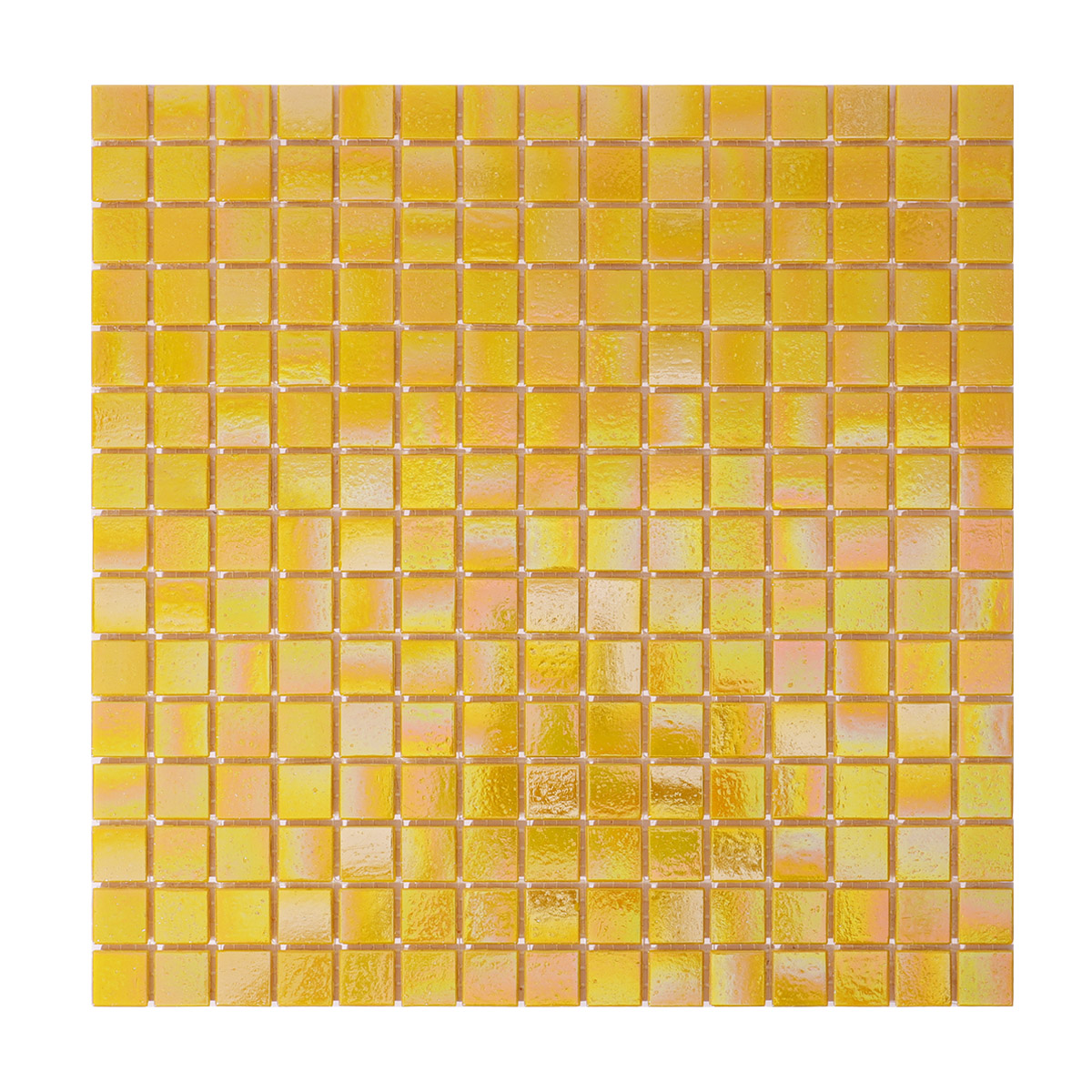 Glossy Iridescent Yellow Square Glass Mosaic Tiles 