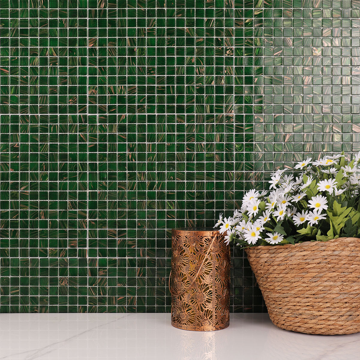 Emerald Green Square Glass Mosaic Tile for Indoor and Outdoor