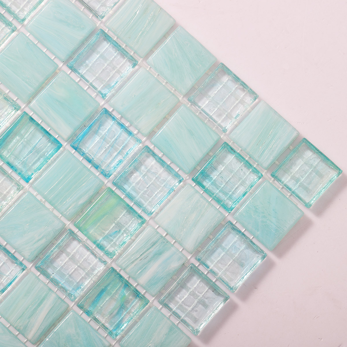 Elegant Icy Snowflake Blue Translucent Square Mosaic Pool Tiles