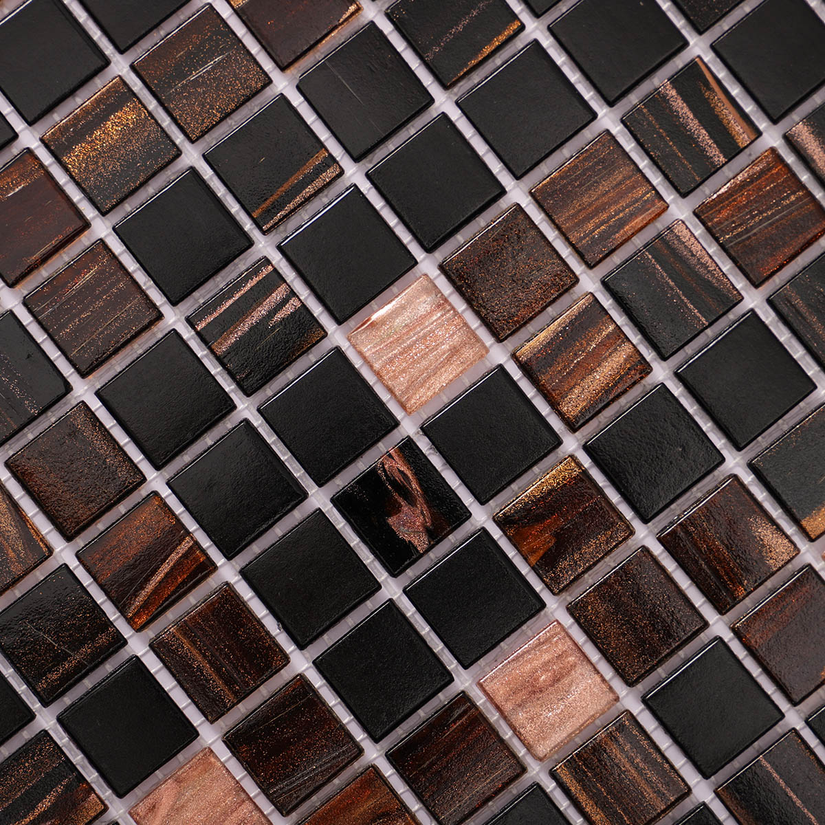 Coffee Brown and Black Glass Square Mosaic Pool Tiles
