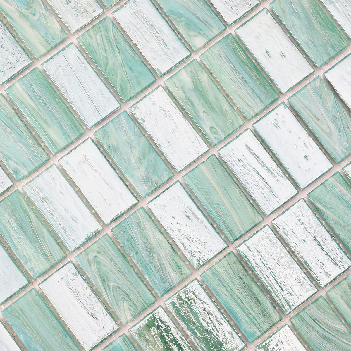 Iridescent Light Green  Rectangle Glass Mosaic  Floor and Wall Tiles