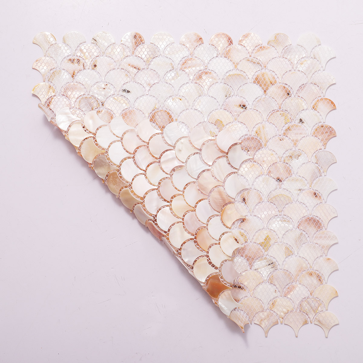 Back side of mother of pearl fish scale mosaic tiles
