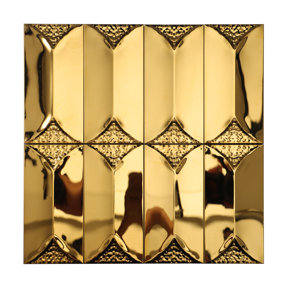 Front side of gold rectangle 3D metal mosaic tile