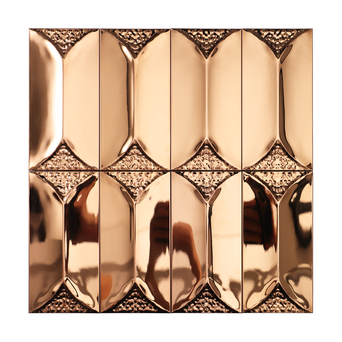 Front side of champagne gold metal mosaic tiles