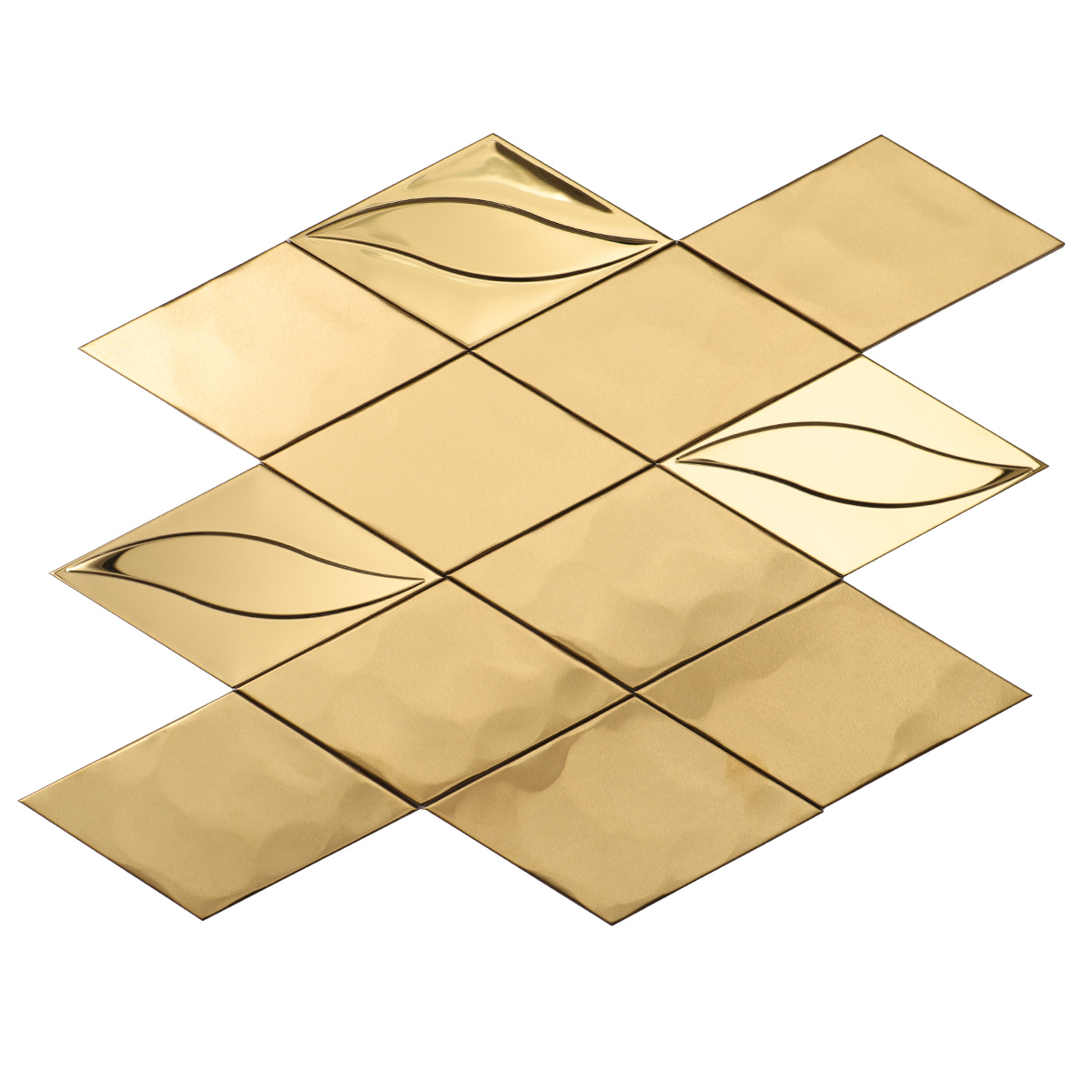 Front side of 3D golden diamond stainless steel mosaic tiles