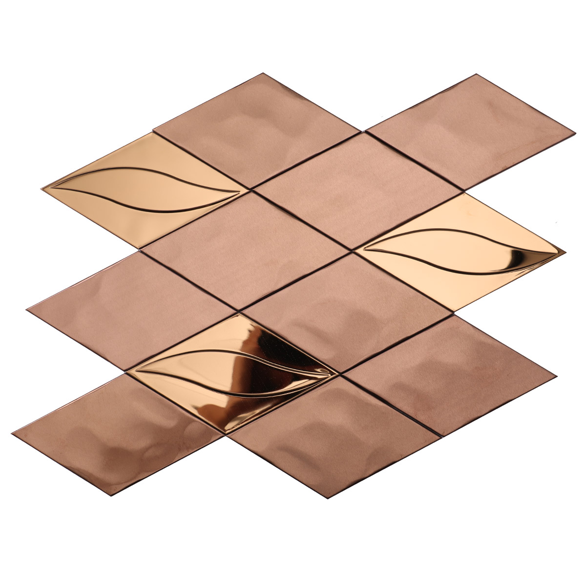 Front side of rose gold diamond metal mosaic tiles