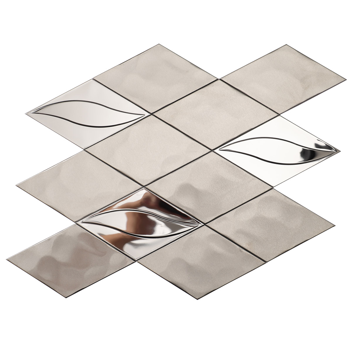 Front side of mirror silver diamond stainless steel mosaic tiles