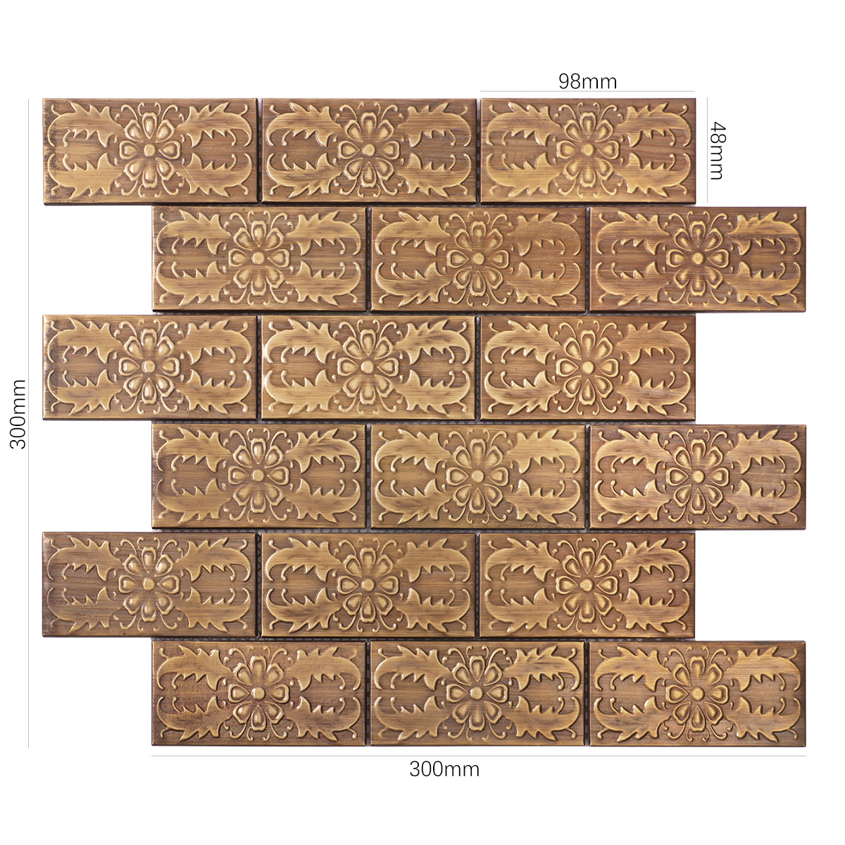 Front of copper subway mosaic with decorative patterns, size detailed