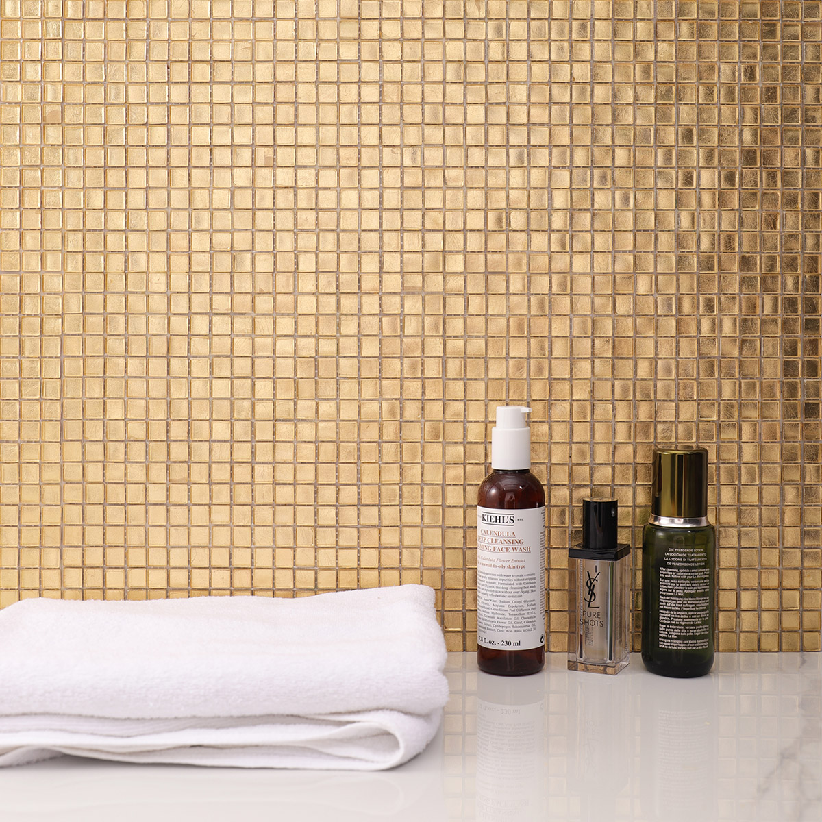 Gold Foil Square Glass Mosaic Tiles for  Walls