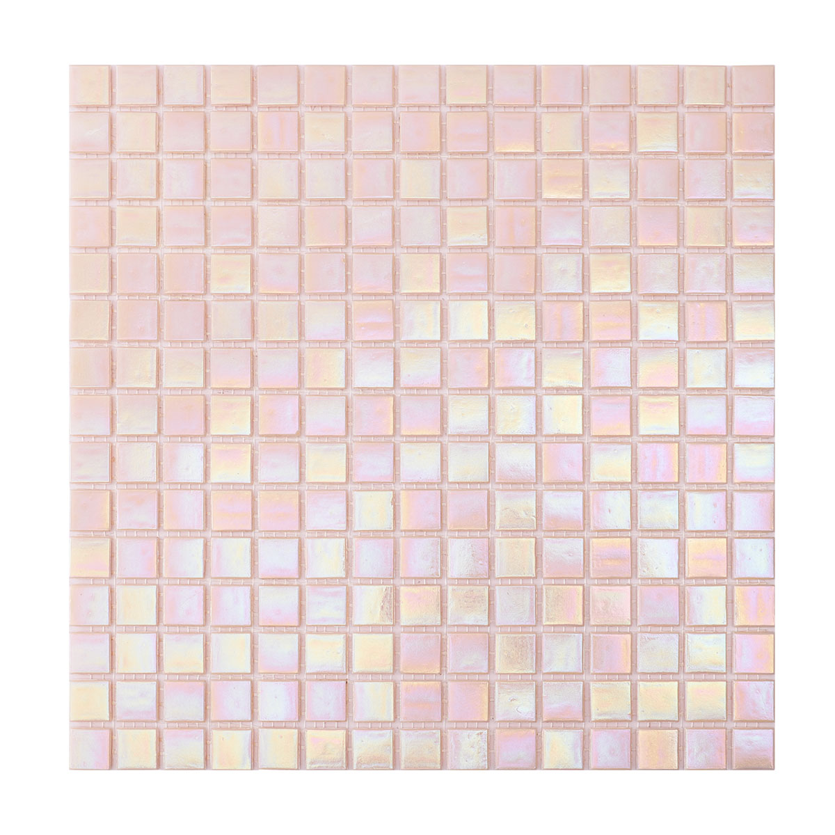 Obverse side of rose pink square glass mosaic tiles