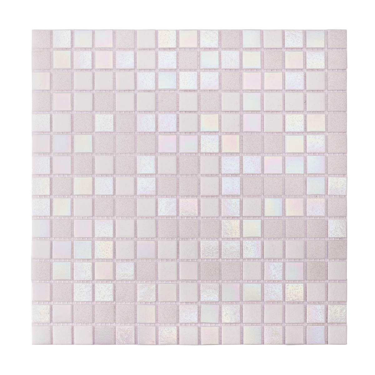Obverse side of shining white square glass mosaic tiles