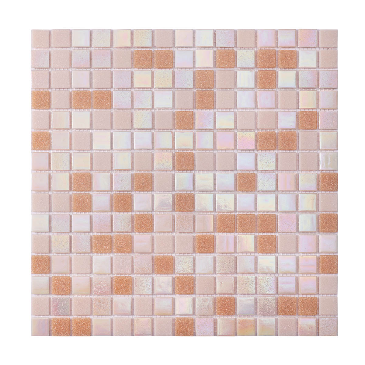 Obverse side of light pink and yellow glass mosaic tiles