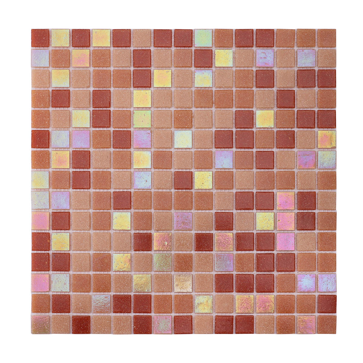 Obverse side of orange and yellow mixed glass mosaic tiles