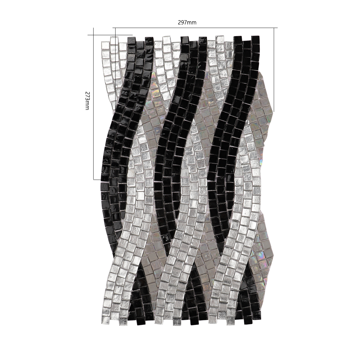 Obverse side of glass mosaic wall art with size information