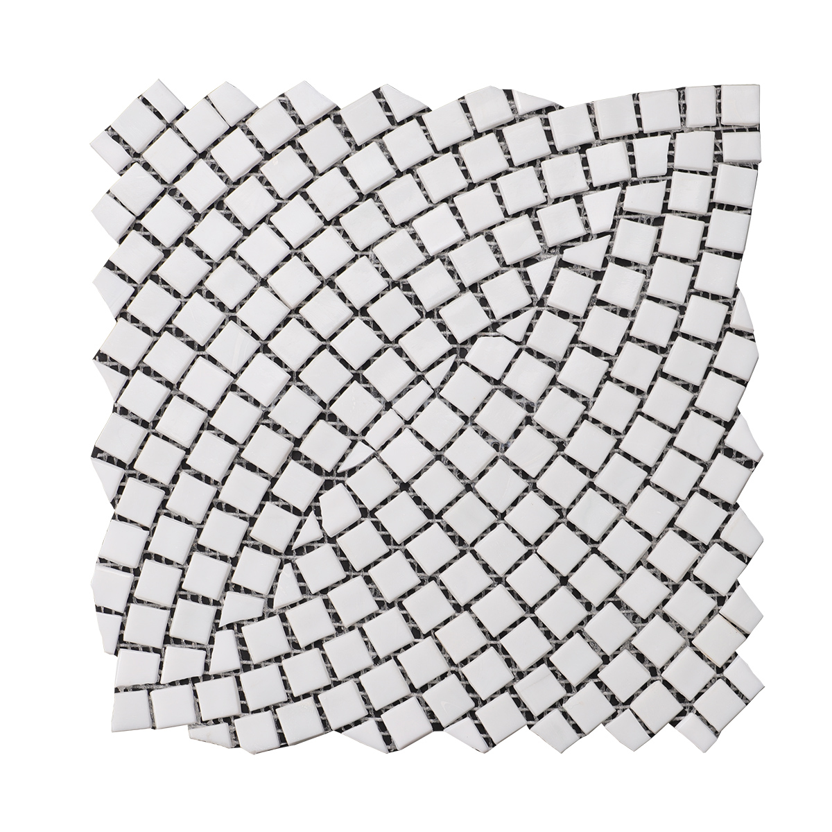 Obverse side of white glass mosaics with hand-cutting art