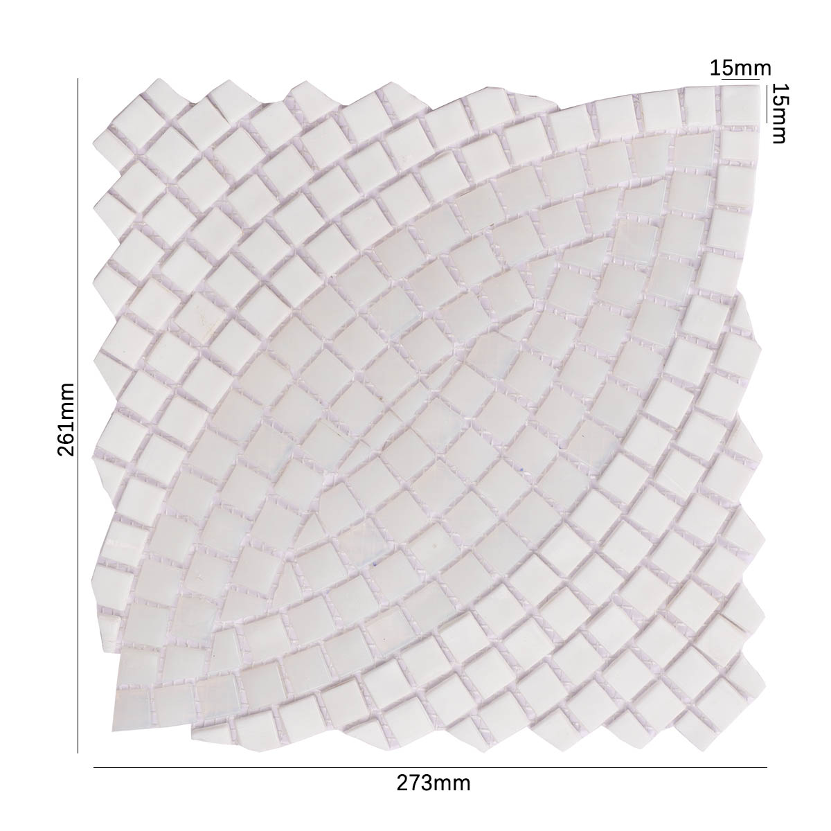 Obverse side of white glass mosaic art patterns with size
