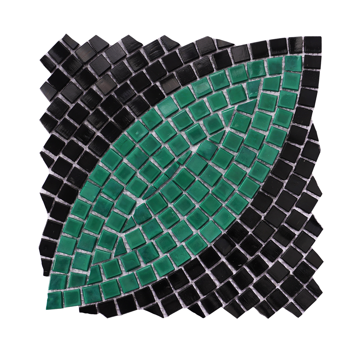 Obverse side of glass mosaic tiles with hand-cut art patterns