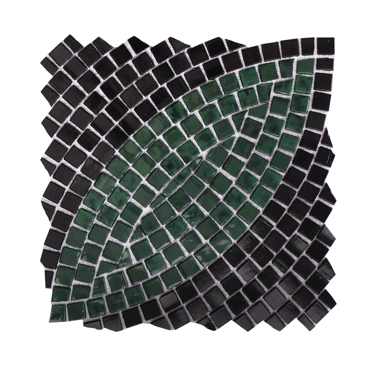 Obverse side of green and black glass mosaic pattern wall art