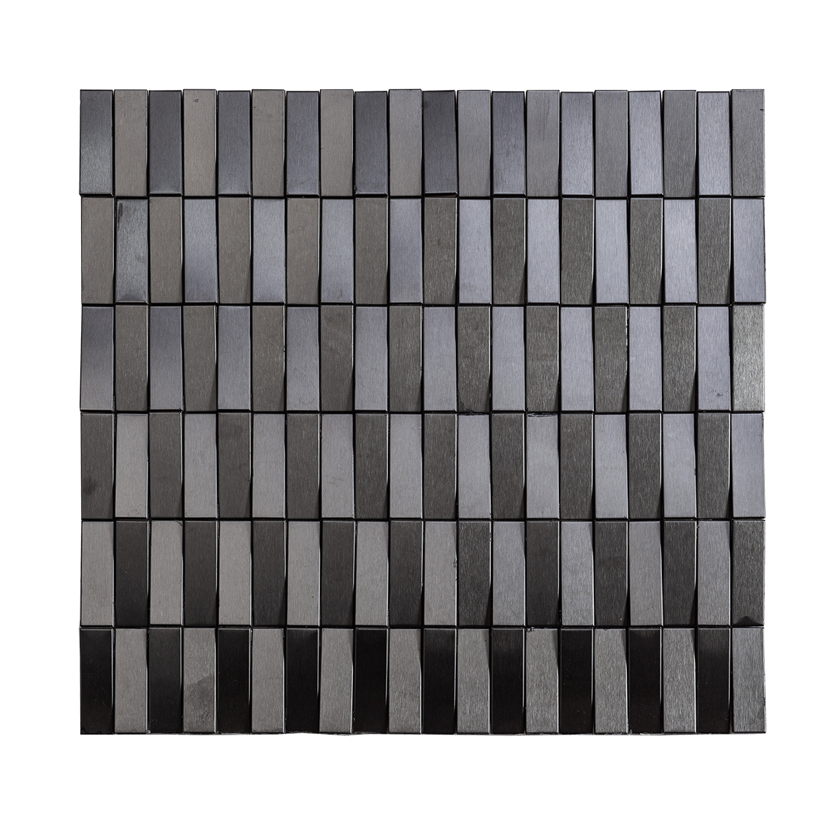 Front view of 3D wave long strip stainless steel mosaic tiles.