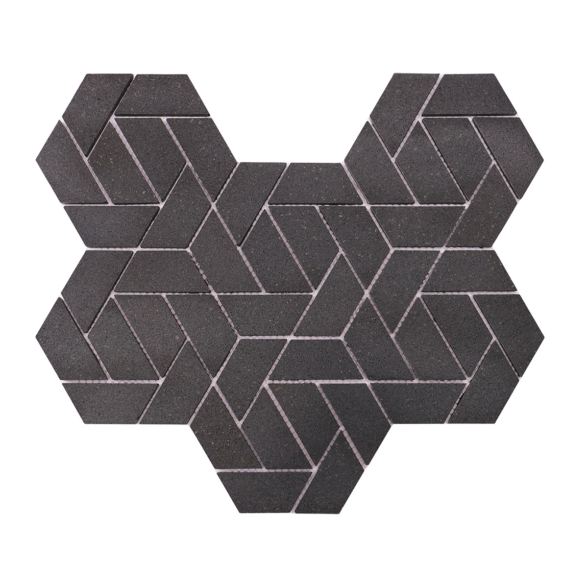 Obverse side of black marble mosaic bathroom floor tiles
