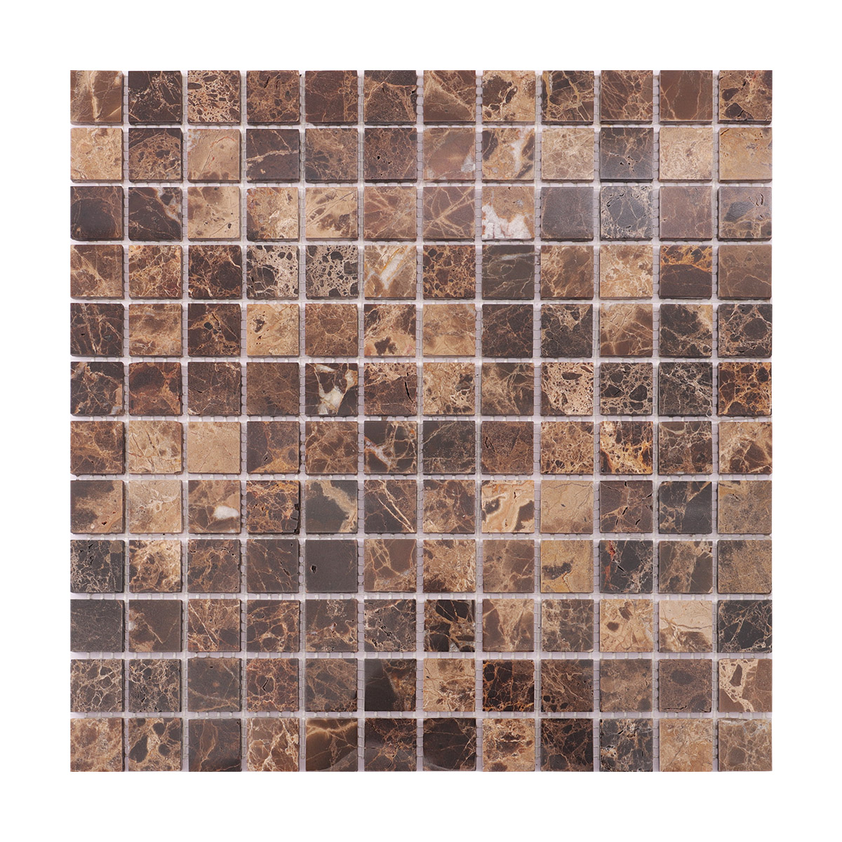 Obverse side of dark brown marble mosaic tiles
