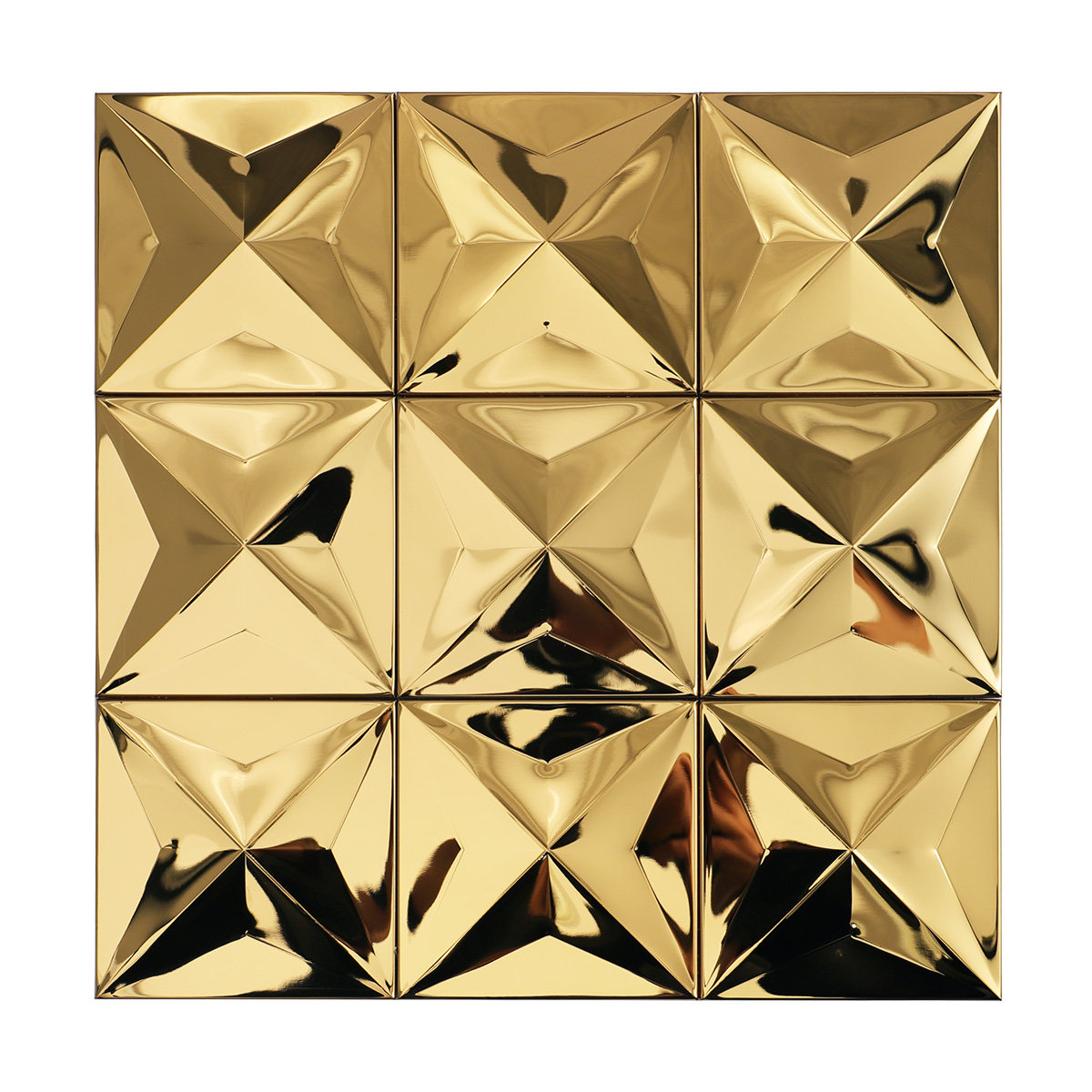 Obverse side of 3D gold stainless steel mosaic tiles.