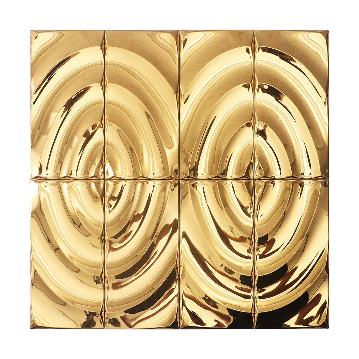 Front view of gold wave shape 3D stainless steel mosaic tiles.