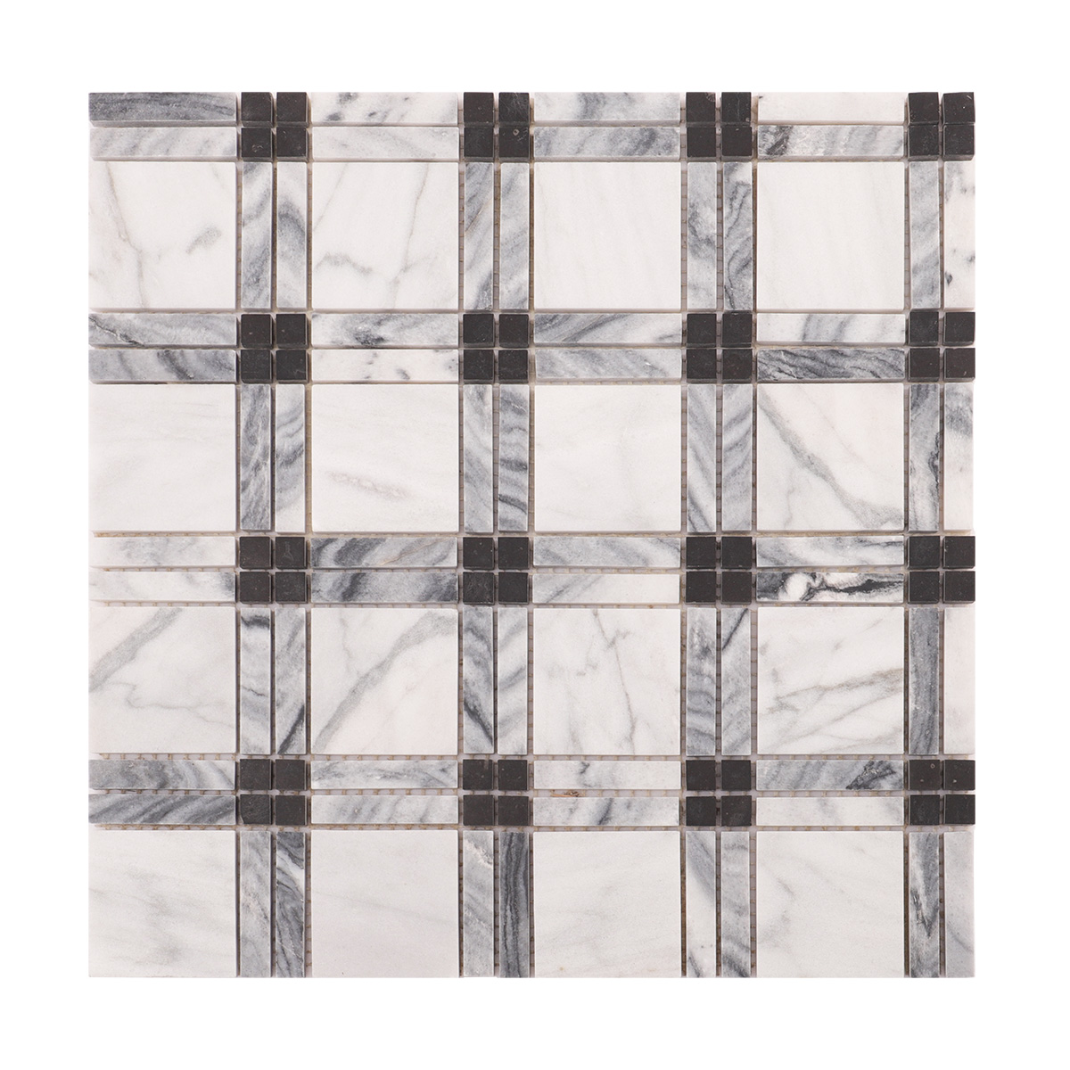 Black & White Plaid Marble Polished Mosaic Tiles-SAICINA TILES