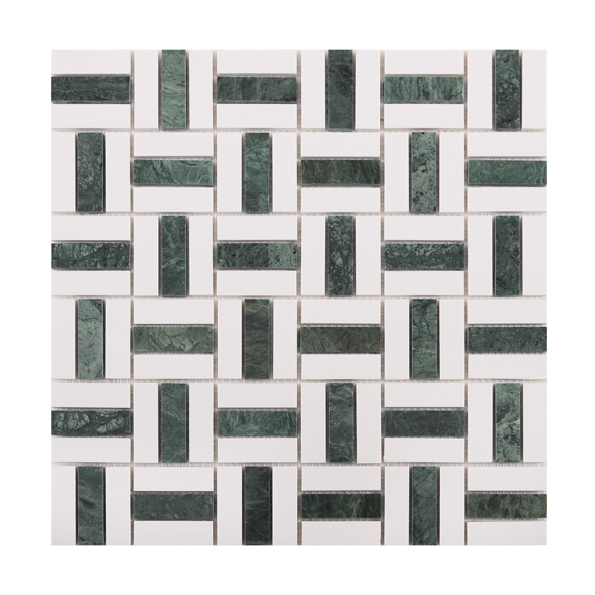 Empress Green and White Marble Mosaic Basketweave Tiles-SAICINA TILES
