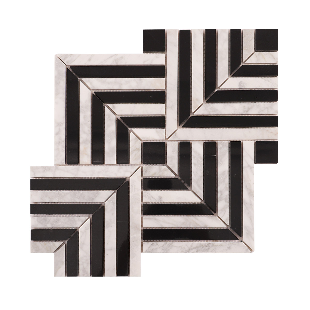 Carrara White and Black Geometric Marble Mosaic Tiles-SAICINA TILES