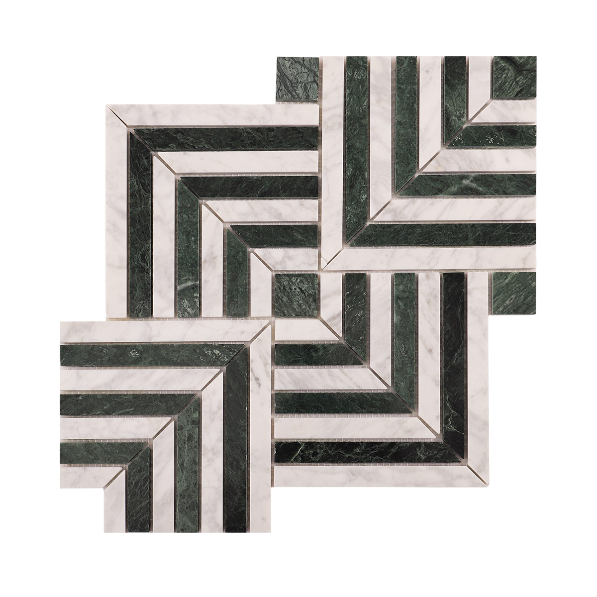Carrara White and Verde Green Geometric Marble Mosaic Tiles-SAICINA TILES