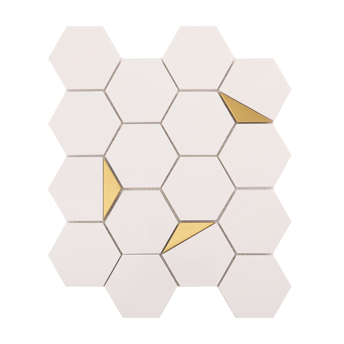 White Hexagon Honed Marble Mix Metal Mosaic Tiles-SAICINA TILES
