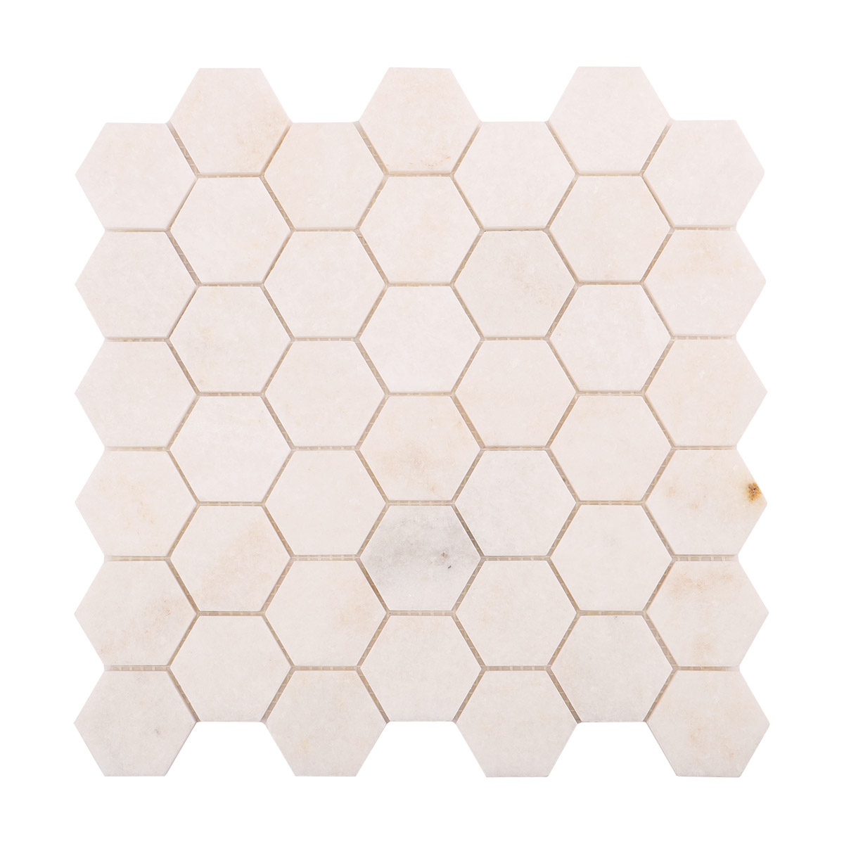 Obverse side of crystal white hexagon marble mosaic tiles