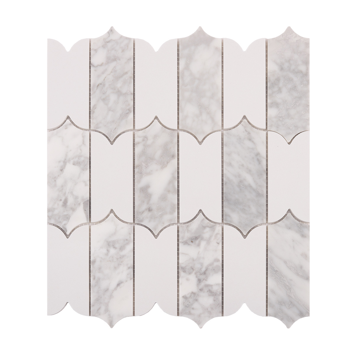 Obverse side of Carrara white natural stone mosaic tiles