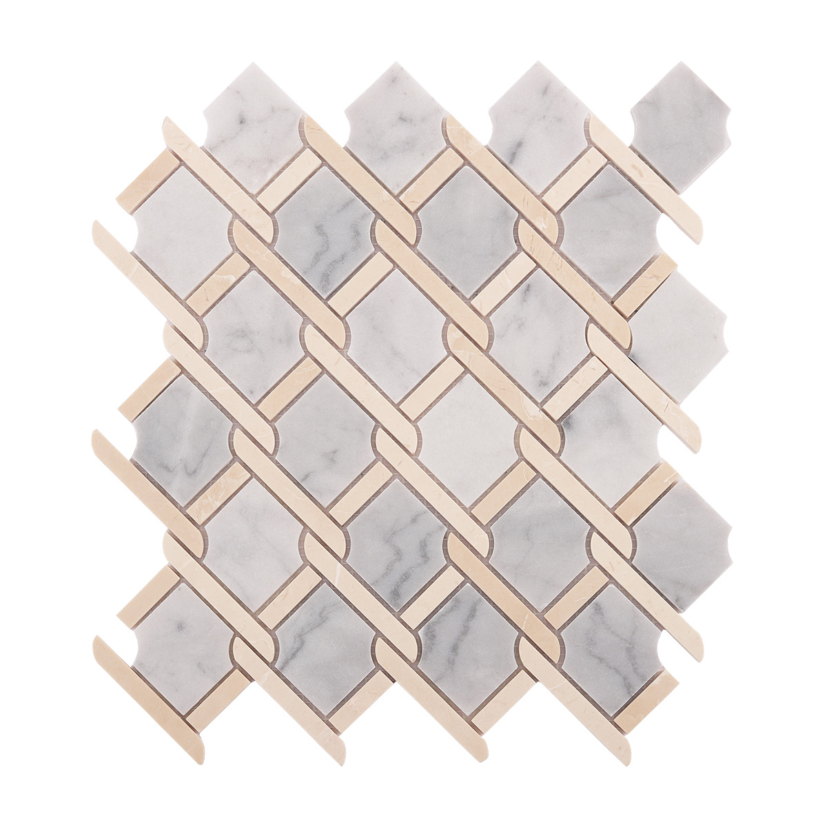 Front view of Gray and Beige Princess Weave Rope marble mosaic tiles